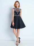 A-Line/Princess Sleeveless High Neck Beading Short/Mini Satin Dresses TPP0008749