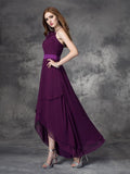 A-line/Princess Halter Ruffles Sleeveless High Low Chiffon Bridesmaid Dresses TPP0005338