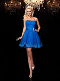 A-Line/Princess Strapless Beading Sleeveless Short Net Dresses TPP0008661