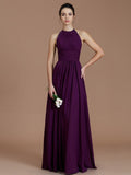 A-Line/Princess Halter Sleeveless Ruched Floor-Length Chiffon Bridesmaid Dresses TPP0005263