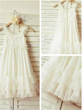 A-line/Princess Straps Sleeveless Ruffles Tea-Length Chiffon Flower Girl Dresses TPP0007697