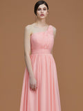 A-Line/Princess One-Shoulder Sleeveless Floor-Length Ruched Chiffon Bridesmaid Dresses TPP0005701