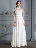 A-Line/Princess Scoop Sleeveless Floor-Length Chiffon Wedding Dresses TPP0006361