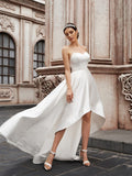 A-Line/Princess Sweetheart Satin Ruffles Sleeveless Asymmetrical Wedding Dresses TPP0006091