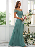 A-Line/Princess Chiffon Ruched Off-the-Shoulder Sleeveless Floor-Length Bridesmaid Dresses TPP0004920