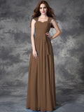 A-line/Princess Straps Ruffles Sleeveless Long Chiffon Bridesmaid Dresses TPP0005800