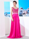 A-Line/Princess Sleeveless Sheer Neck Sweep/Brush Train Applique Chiffon Dresses TPP0003966