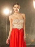 A-Line/Princess Strapless Beading Sleeveless Chiffon Sweep/Brush Train Dresses TPP0003702