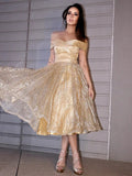 A-Line/Princess Ruched Off-the-Shoulder Sleeveless Tea-Length Homecoming Dresses TPP0004497