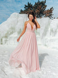 A-Line/Princess Spaghetti Straps Ruffles Chiffon Sleeveless Floor-Length Dresses TPP0004420