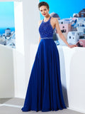 A-Line/Princess Jewel Sleeveless Beading Chiffon Sweep/Brush Train Dresses TPP0003515