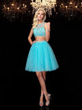 A-Line/Princess Scoop Rhinestone Sleeveless Short Net Dresses TPP0008594