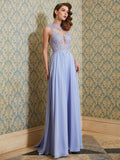 A-Line/Princess Scoop Sleeveless Floor-Length Applique Chiffon Dresses TPP0002687