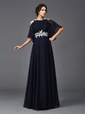 A-Line/Princess Straps Applique 1/2 Sleeves Long Chiffon Mother of the Bride Dresses TPP0007125