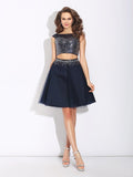 A-Line/Princess Bateau Beading Sleeveless Short Net Two Piece Dresses TPP0003631