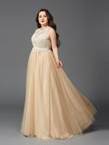 A-Line/Princess Scoop Rhinestone Sleeveless Long Net Plus Size Dresses TPP0002995