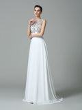 A-Line/Princess Jewel Beading Sleeveless Long Chiffon Dresses TPP0003403