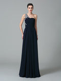 A-Line/Princess One-Shoulder Rhinestone Sleeveless Long Chiffon Dresses TPP0003449