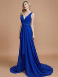 A-Line/Princess Sleeveless V-neck Chiffon Sweep/Brush Train Bridesmaid Dresses TPP0005308