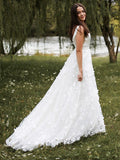 A-Line/Princess Sleeveless Organza V-neck Applique Sweep/Brush Train Wedding Dresses TPP0006149