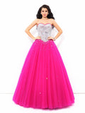 Ball Gown Beading Sweetheart Sleeveless Long Satin Quinceanera Dresses TPP0003042