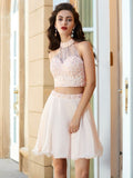 A-Line/Princess Halter Beading Sleeveless Chiffon Short/Mini Two Piece Dresses TPP0008395