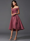 A-Line/Princess Off-the-Shoulder Sleeveless High Low Satin Bridesmaid Dresses TPP0005211