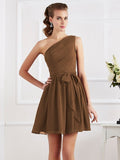 A-Line/Princess Pleats One-Shoulder Sleeveless Short Chiffon Bridesmaid Dresses TPP0005024