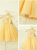 A-line/Princess Scoop Sleeveless Lace Tea-Length Tulle Flower Girl Dresses TPP0007768