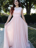 A-Line/Princess Sleeveless Scoop Chiffon Applique Floor-Length Dresses TPP0004615