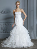 Trumpet/Mermaid Sweetheart Sleeveless Ruffles Sweep/Brush Train Organza Wedding Dresses TPP0006298