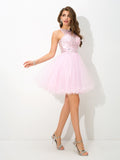 A-Line/Princess Sheer Neck Beading Sleeveless Short Net Cocktail Dresses TPP0008546