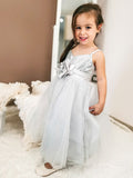 A-Line/Princess Tulle Sequin Spaghetti Straps Sleeveless Tea-Length Flower Girl Dresses TPP0007485