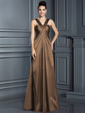 A-Line/Princess Straps Sleeveless Long Elastic Woven Satin Bridesmaid Dresses TPP0005223