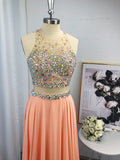 A-Line/Princess Scoop Chiffon Beading Sleeveless Sweep/Brush Train Dresses TPP0004583