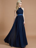 A-Line/Princess Halter Sleeveless Ruched Floor-Length Chiffon Bridesmaid Dresses TPP0005700