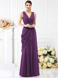 A-Line/Princess V-neck Pleats Sleeveless Long Chiffon Bridesmaid Dresses TPP0005367