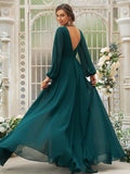 A-Line/Princess Chiffon Ruffles V-neck Long Sleeves Sweep/Brush Train Bridesmaid Dresses TPP0004894