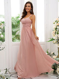 A-Line/Princess Chiffon Ruched Straps Sleeveless Floor-Length Bridesmaid Dresses TPP0004915