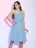 Sheath/Column Strapless Sleeveless Ruched Short Chiffon Bridesmaid Dresses TPP0005377