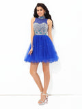 A-Line/Princess High Neck Beading Sleeveless Short Net Cocktail Dresses TPP0008463