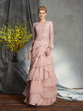 Sheath/Column Scoop Ruffles Long Sleeves Long Chiffon Mother of the Bride Dresses TPP0007282