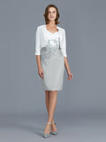 Sheath/Column V-neck 1/2 Sleeves Ruffles Chiffon Knee-Length Mother of the Bride Dresses TPP0007317