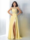 A-Line/Princess Sheer Neck Beading Sleeveless Long Chiffon Dresses TPP0002378