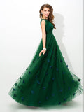 A-Line/Princess Sheer Neck Beading Sleeveless Long Net Dresses TPP0009134