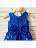 A-line/Princess Scoop Sleeveless Bowknot Tea-Length Sequins Flower Girl Dresses TPP0007759