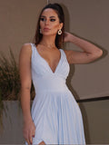 A-Line/Princess Ruffles Jersey V-neck Sleeveless Floor-Length Dresses TPP0001510