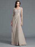 A-Line/Princess 1/2 Sleeves Scoop Applique Chiffon Floor-Length Mother of the Bride Dresses TPP0007072