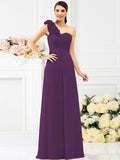 A-Line/Princess One-Shoulder Hand-Made Flower Sleeveless Long Chiffon Bridesmaid Dresses TPP0005311