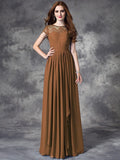 A-line/Princess Bateau Lace Sleeveless Long Chiffon Bridesmaid Dresses TPP0005036